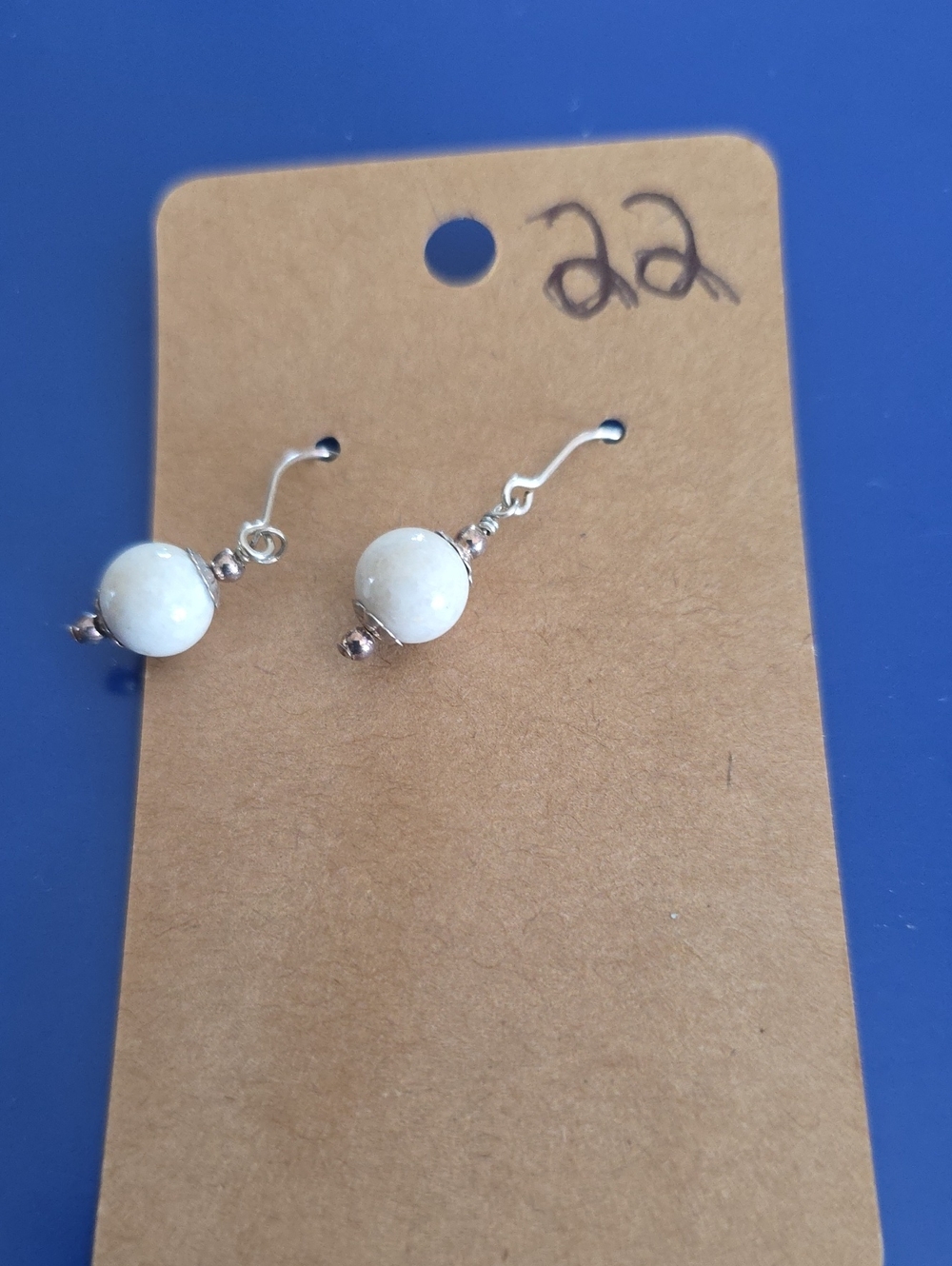 White Howlite Or White Jade Beaded Drop Earrings - Handmade